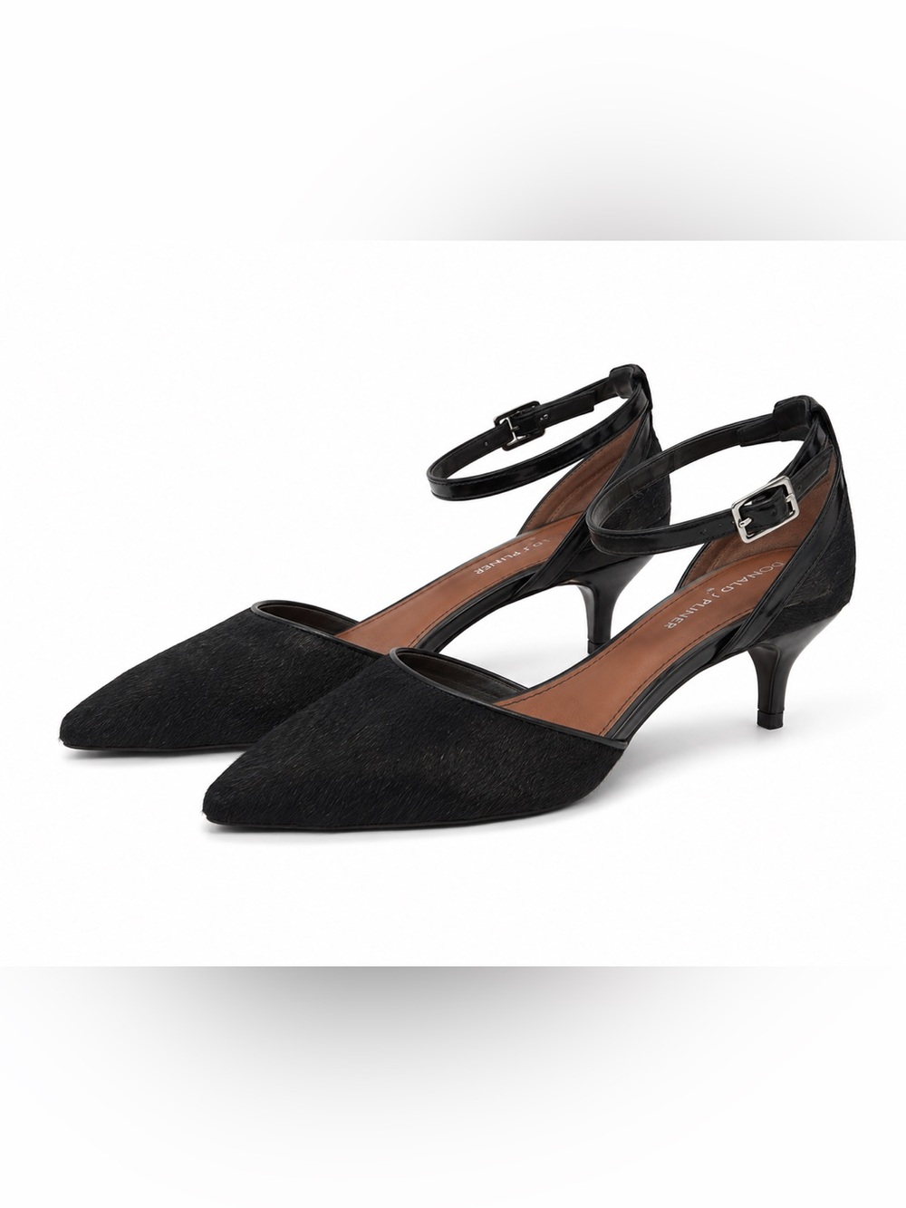 Donald J. Pliner Black Pointed-Toe Ankle-Strap Kitten Heels SW